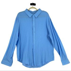 Yesno Men's Long Sleeve Collared Button Front Shirt Light Blue Size L.